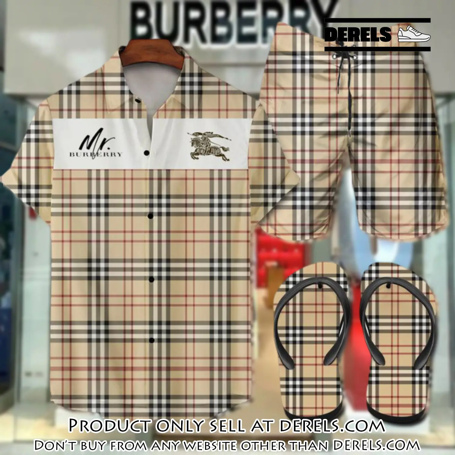 Burberry flip flops and combo hawaii shirt shorts luxury brand summer outfit hsf218 dr2517085